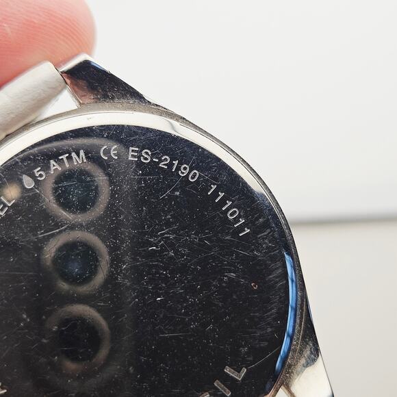 Fossil Women's Cracked Floral Crystal Dial Watch Silver Tone White Leather Band - Picture 6 of 9